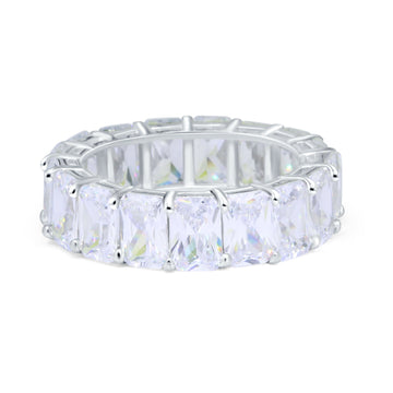 Stackable Emerald Cut Full Eternity Wedding Engagement Band Ring Simulated CZ 925 Sterling Silver